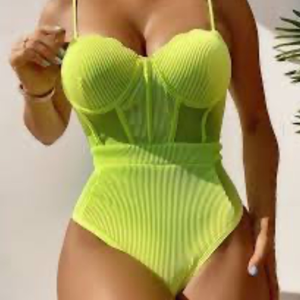 Fashion Neon Bustier Tummy Tuck Swimsuit Size Medium